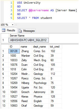 data in Named Instance student table